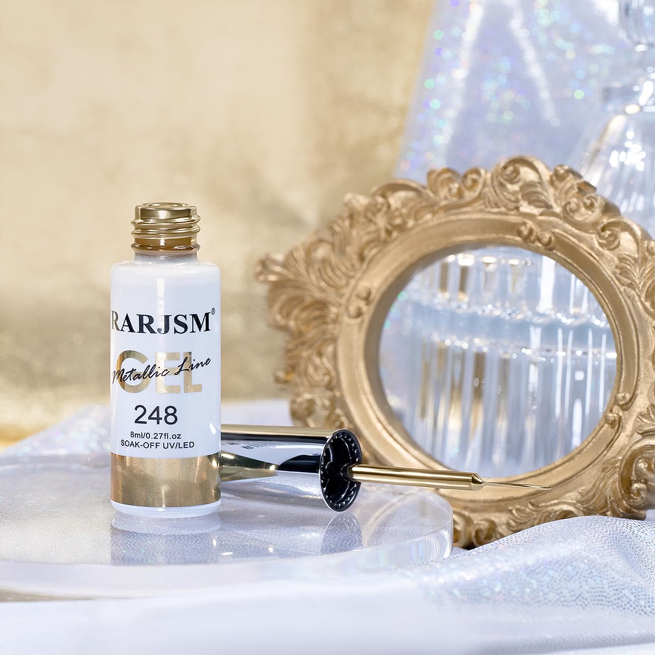 RARJSM Metallic Nail Art Gel Liner Bronze Gold Mirror Chrome 3D Effect Gel Nail Polish 8ml Build in Thin Brush Metal Painted Drawing Striper Painting Gel Polish Soak off Curing Requires for Home Salon - Image 6