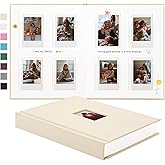 Rseozr Instax Mini Photo Album with Writing Space, 112 Pockets, Beige | Compatible with 2x3 inch &amp; Polaroid Pictures, Recessed Clear Pockets, Wedding Guest Book and Family Memories