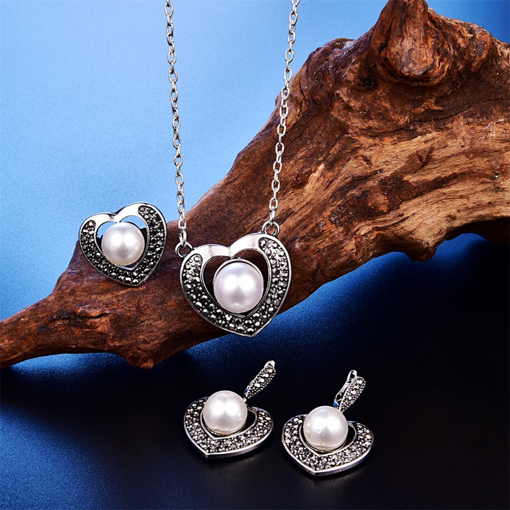 14K Platinum Alloy Forever Lover Heart Pendant Necklace, Single Pearl Necklace Earring Crystal Jewelry Set for Christmas Gift - Ring#7