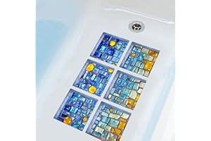 ChezMax 3D Stereoscopic Blue Mosaic DIY Anti Slip Safety Shower Bath Tub Decal Stickers Bathtub Appliques 6 Pcs 5.9" X 5.9"