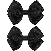 ZOLYCO Tiny 3 Inch Glitter Hair Bows Clips - Lined Boutique Alligator Hairpin for Baby Girls, Toddlers, and Little Teens - Kids Barrettes Set of 2 Small Stylish (Black)