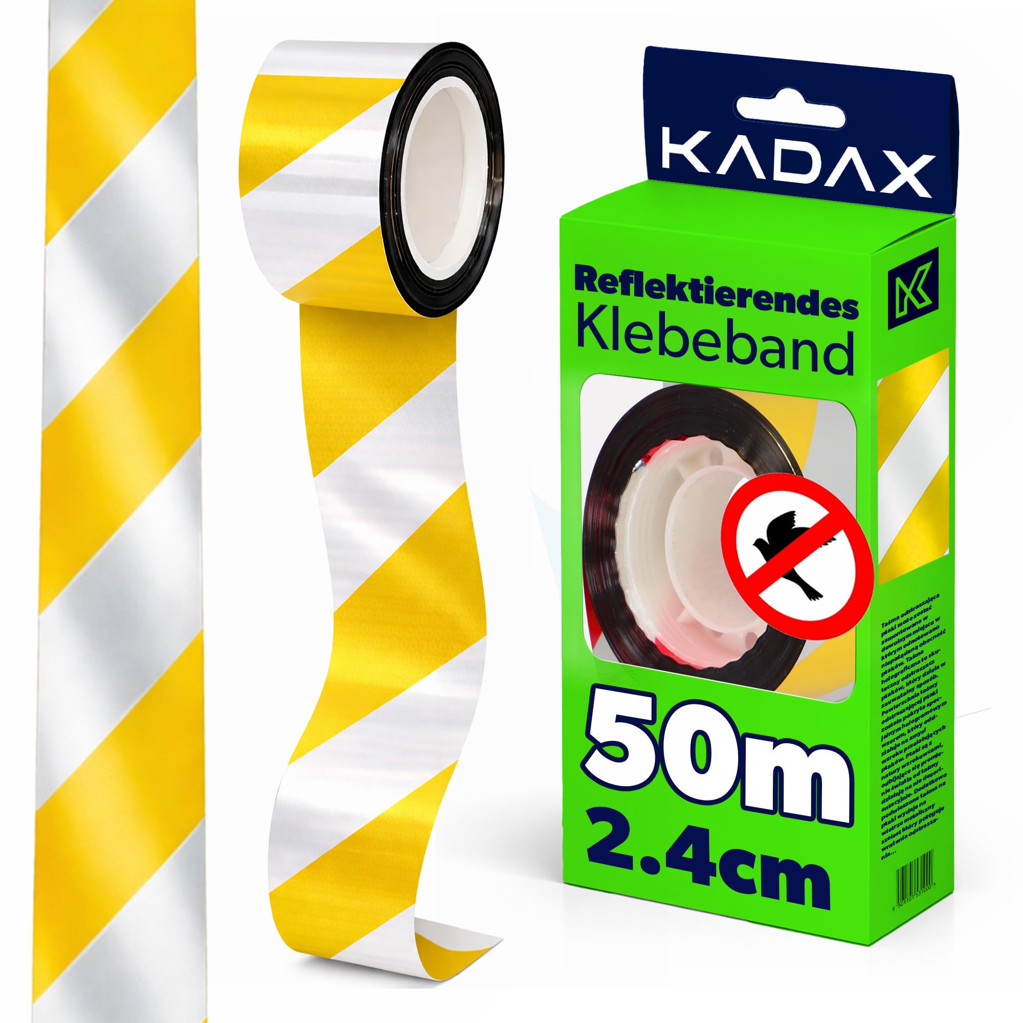 KADAX Bird Repellent Tape, 50 m Hologram Tape, Deterrent Tape, Reflective Tape, Bird Tape for Deterrent, Bird Repellent, Bird Deterrent Tape (Yellow, w:2.4 cm)