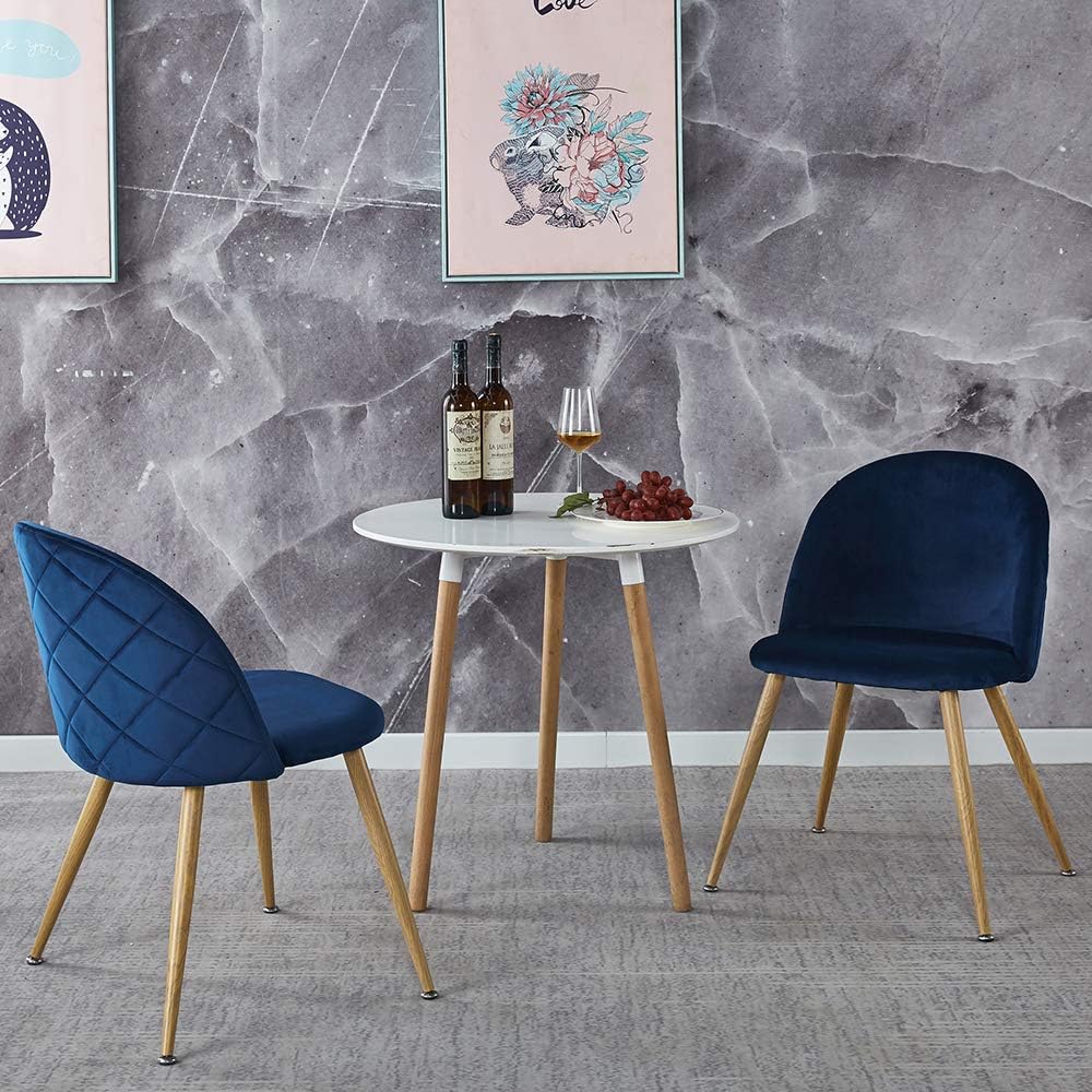 Dining Chairs Set of 2, Hinpia Mid Century Modern Upholstered Velvet Accent Leisure Side Chairs with Metal Legs, Perfect for Living Room and Dinning Room (Blue)