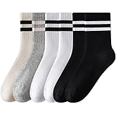 DIBAOLONG Womens Striped Crew Socks Cotton Cozy Socks for Women Soft Above Ankle Sock 6 Pairs Size 5-10