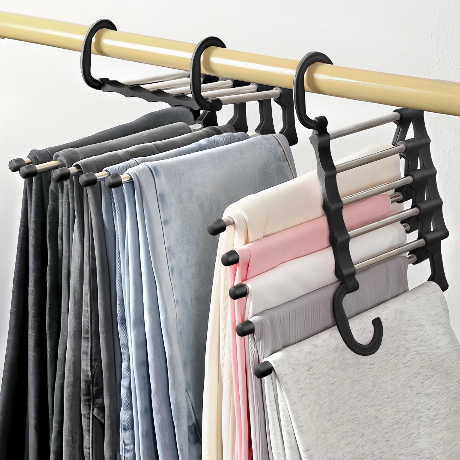 Photo 1 of 2 Pack Pants Hangers Space Saving Metal Closet Organizer, Anti-Slip Design, Clothes Pants Hangers, Storage for Jeans, Skirts, Scarf and Legging(Black)