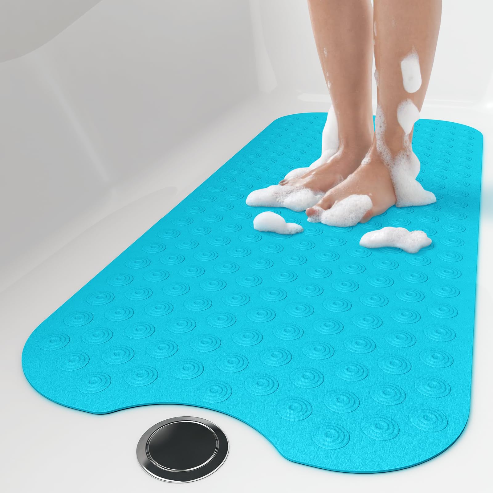 Yolife No Suction Cup Bath Mat: 40x100CM Extra Long Bathmat│Perfect for Refinished Bathtub Mat│Made of Nature Rubber│a Blessing for the Elderly and Children (Blue)