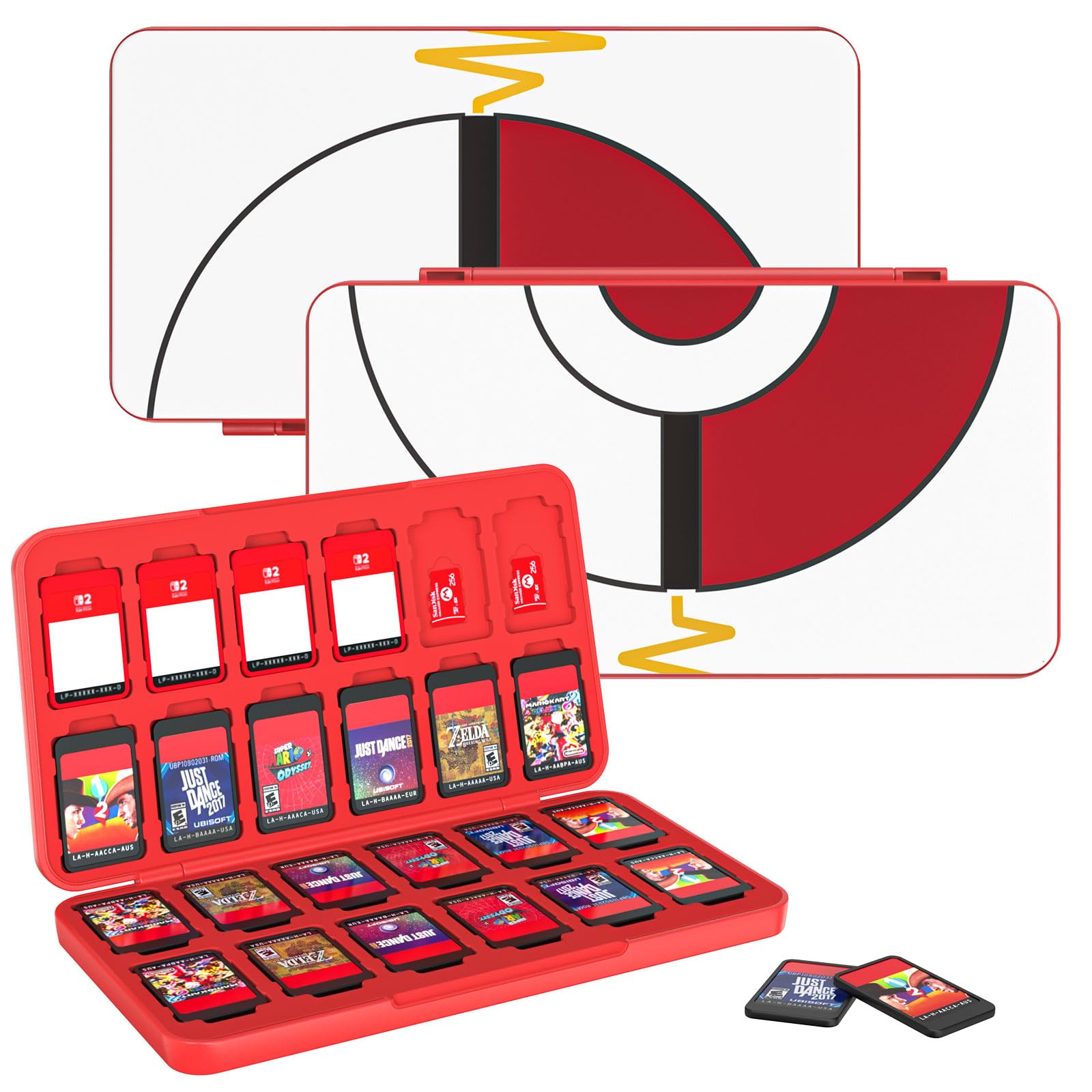 MoKo 24 Game Card Case for Nintendo Switch 2 / Switch OLED / Lite, Game Storage Holder Case with 24 Game Card Slots & 24 Micro SD Cards Slots, Slim & Portable Storage Box, Pokeball