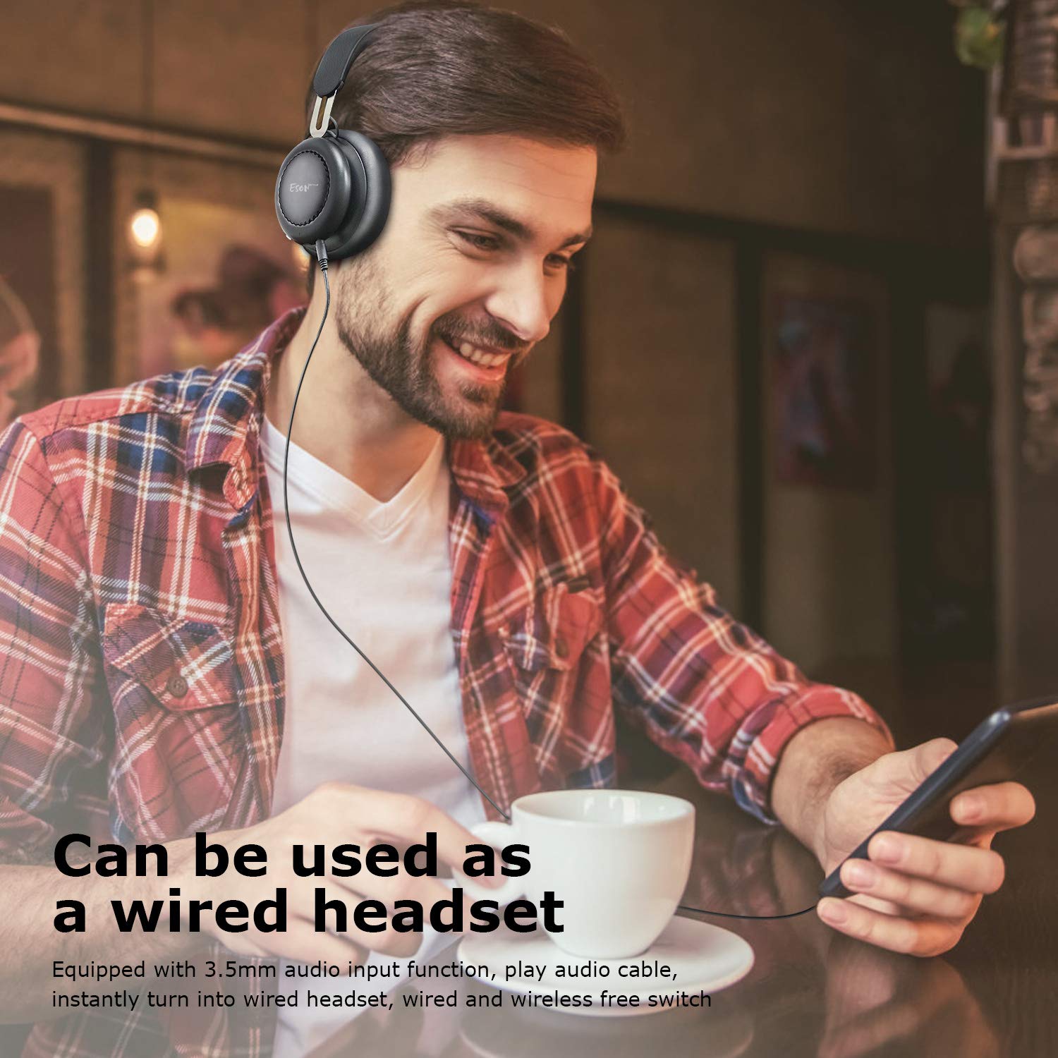 Active Noise Cancelling Headphone Bluetooth Headphones with Mirophone Deep Bass Headset Comfortable Earpads for Travel Work TV