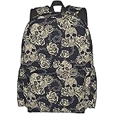 Droerfes Skull Rose Backpack School Bag Lightweight Bookbag Laptop Travel Daypack For Kids Girls Boys Teens
