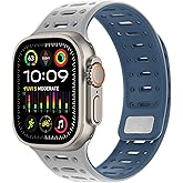 Amizee Compatible with Apple Watch Band 49/46/45/44/42/41/40/38mm Men, Silicone Breathable Magnetic Strap for iWatch Ultra 3/2/1 Series 11 10 9 8 7 6 5 4 SE3/2/1 (49/46/45/44/42mm, Gray Blue)