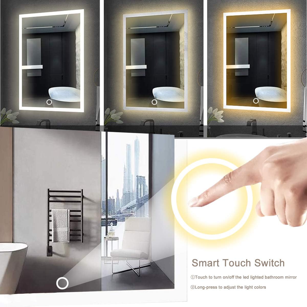 AUPERTO 800 x 600mm LED Illuminated Bathroom Mirror – Wall Mounted ...