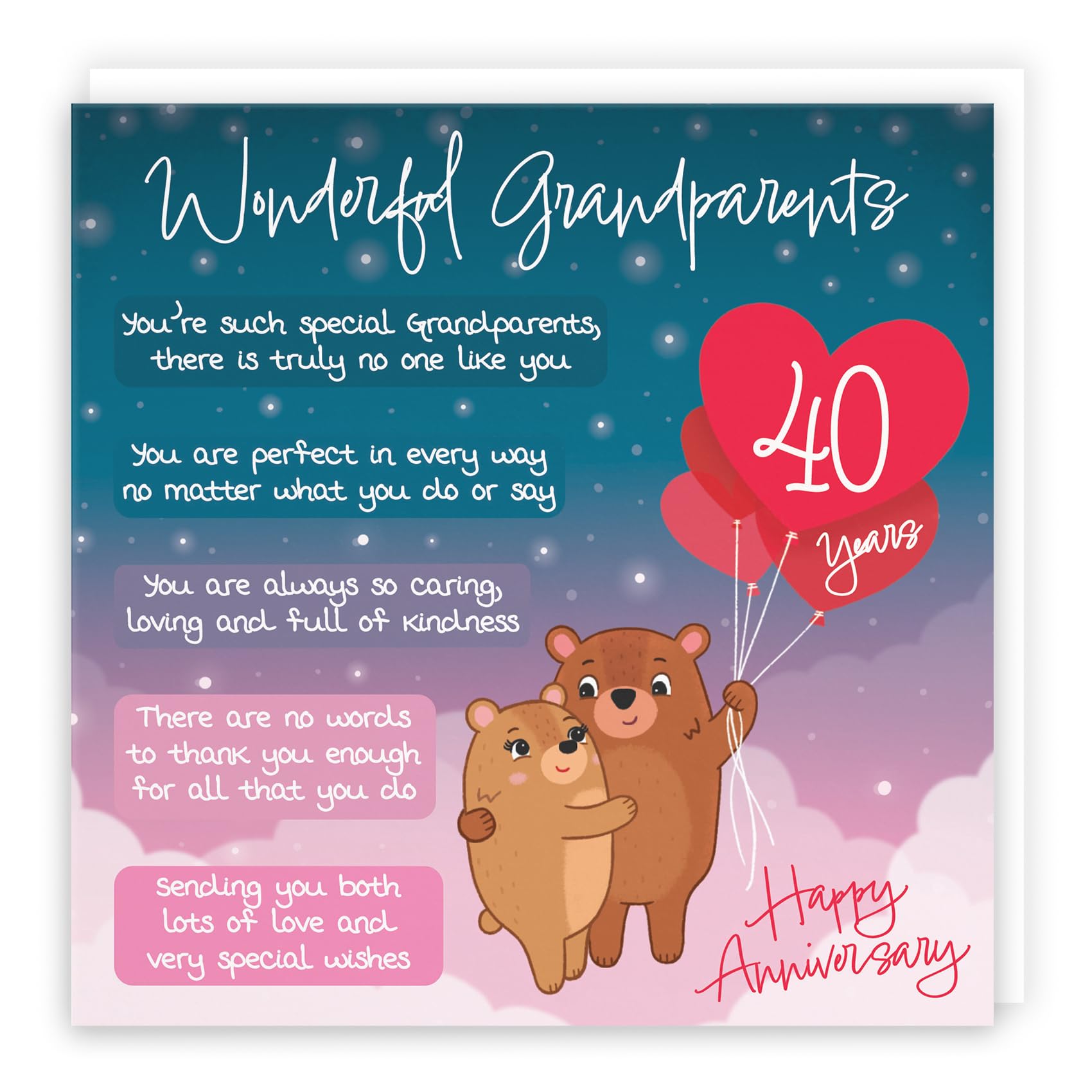 Hunts England - Grandparents 40th Anniversary Card - Starry Night - Cute Bears - Verse 40th Anniversary Card For Grandparents - Happy 40th Anniversary Poem Card For Grandparents