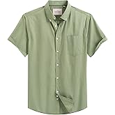 Alimens & Gentle Men's Short Sleeve Oxford Shirt Regular Fit Button Down Collar Shirts with Pocket