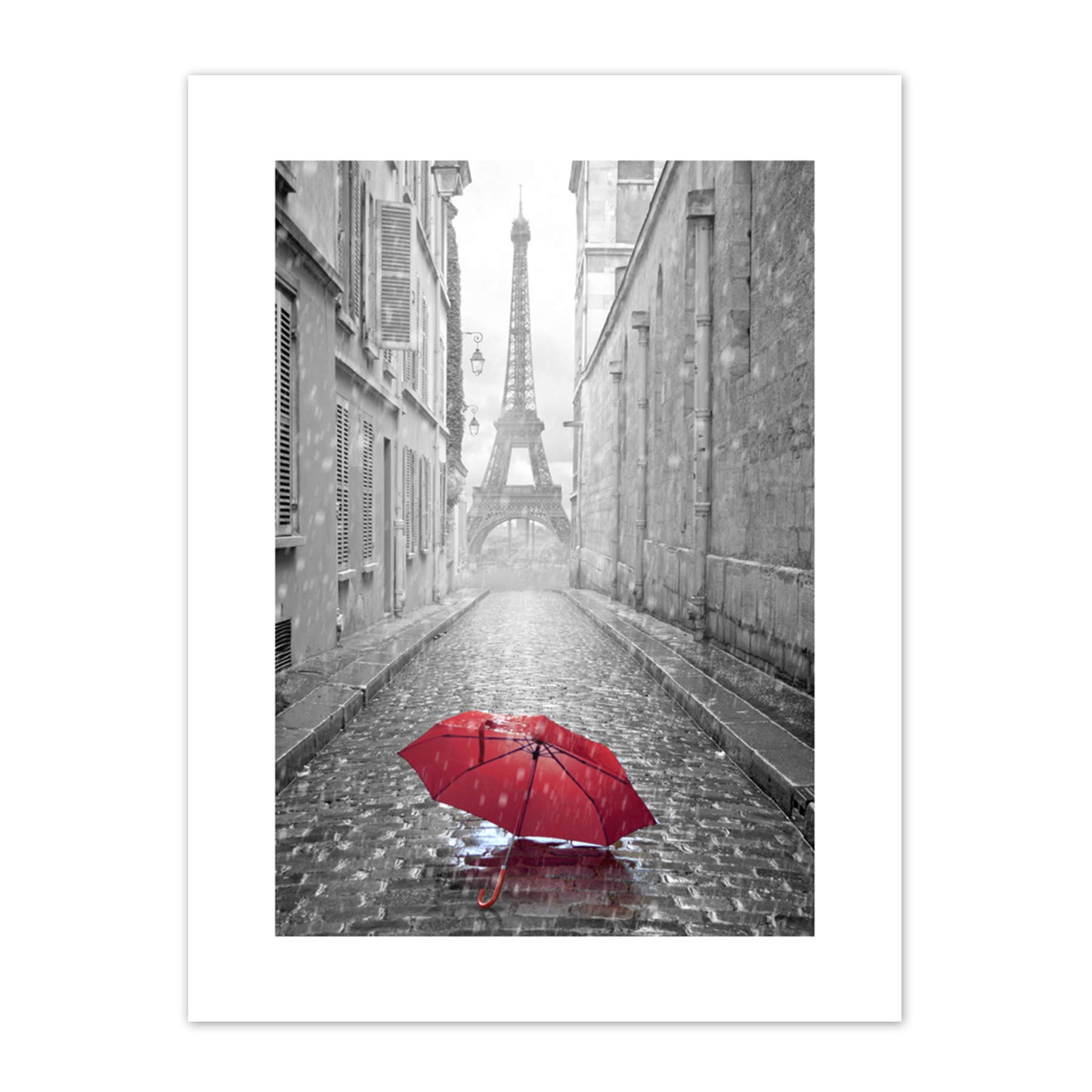 Eiffel Tower In Paris Red Umbrella Art Print Canvas Premium Wall Decor Poster