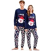 LIFPAU Christmas Matching Pajamas Set for Couples Snowman Santa Claus Print Long Sleeve Sleepwear for Women Men