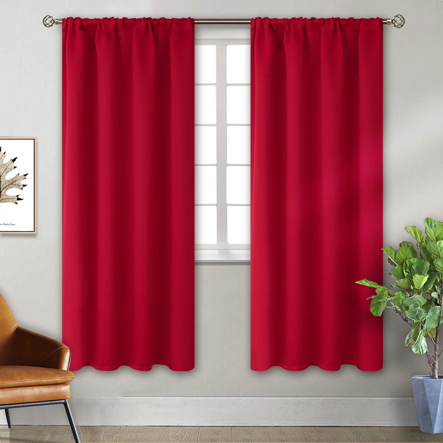 BGment Red Blackout Curtains for Bedroom 72 Inches Length - Rod Pocket Thermal Insulated Drapes Room Darkening Privacy for Living Room, 52 x 72 Inch, 2 Panels
