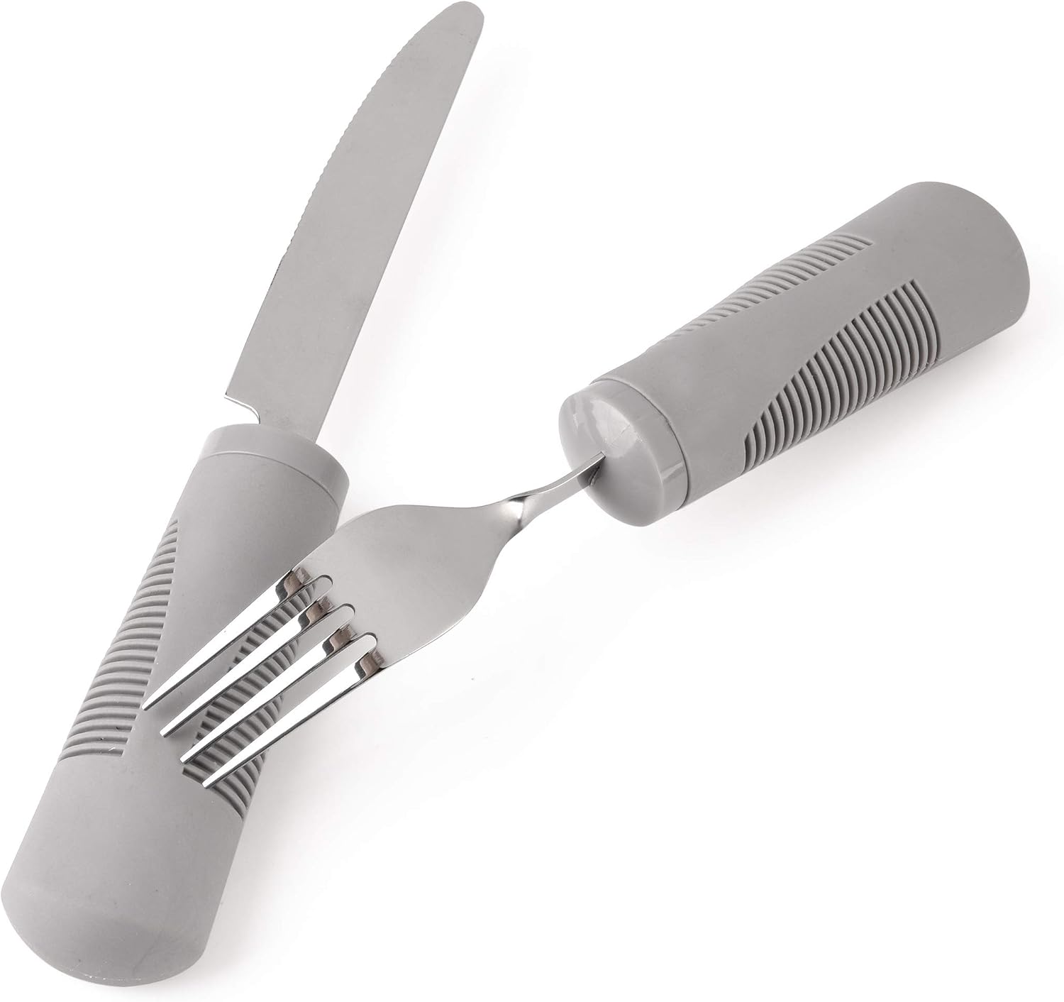 Adaptive Utensils (4-Piece Kitchen Set) Wide, Weighted, Non-Slip Handles for Hand Tremors, Arthritis, Parkinson’s or Elderly use - Stainless Steel Knife, Fork, Spoons (Gray Weighted Bendable): Health & Personal Care