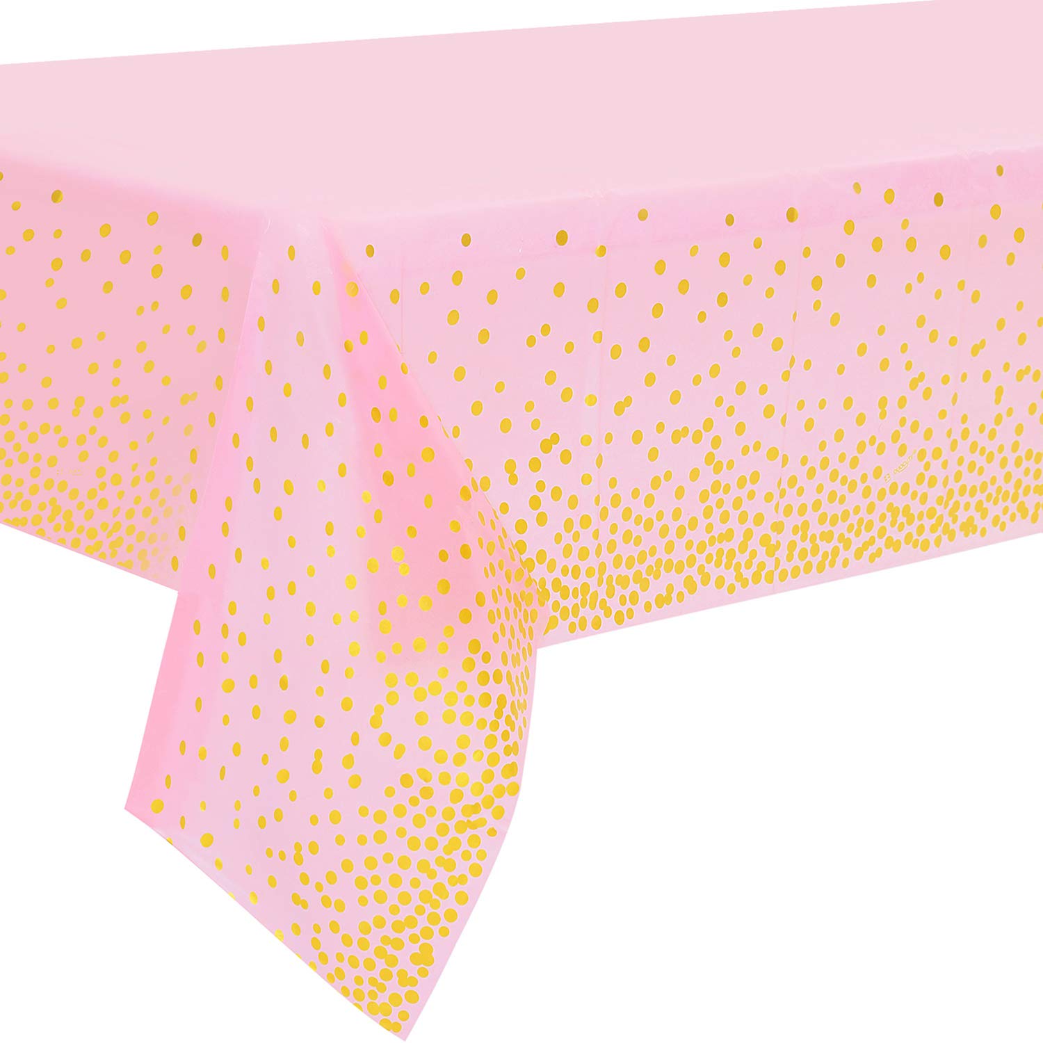 2 Pack Pink and Gold Party Tablecloth for Rectangle Table, Gold Dot Confetti Rectangular Table Cover, for Birthday Party, Bachelorette, Girl Birthday and Baby Shower, Bridal Shower, 137cm x 274cm