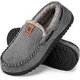 HomeTop Men's Suede Memory Foam Moccasin Slippers Soft Plush Warm Lining House Shoes