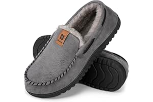 HomeTop Men's Suede Memory Foam Moccasin Slippers Soft Plush Warm Lining House Shoes