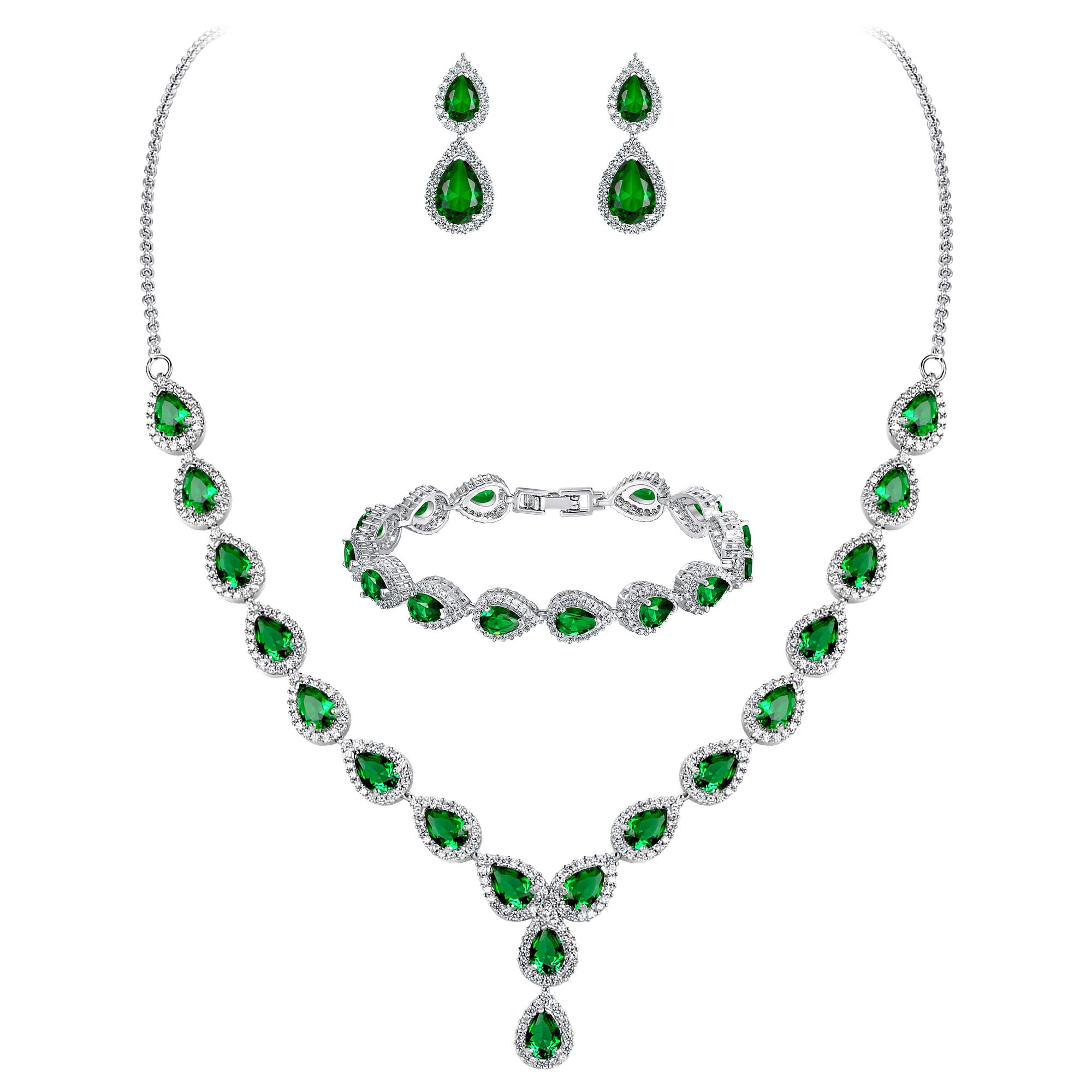 ClearineWomen's Wedding Bridal Teardrop CZ Infinity Figure 8 Y-Necklace Tennis Bracelet Dangle Earrings Jewellery Set