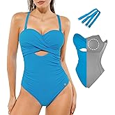 Popilush One Piece Swimsuit Tummy Control Cutout High Waisted Swimwear Removable Straps Bathing Suit for Beach