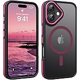 YINLAI Case for iPhone 16 Plus 6.7-Inch, iPhone 16 Plus Phone Case Magnetic [Compatible with Magsafe] Slim Translucent Matte Men Women Girls Shockproof Protective Back Cover, Black/Hot Pink