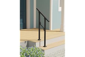 Titeck Hand Rails for Outdoor Steps, 2 Step Handrail, Stair Railing Indoor, Hand Rails for Indoor Stairs & Wrought Iron Handrails for Outdoor Steps for Porch/Deck, Black