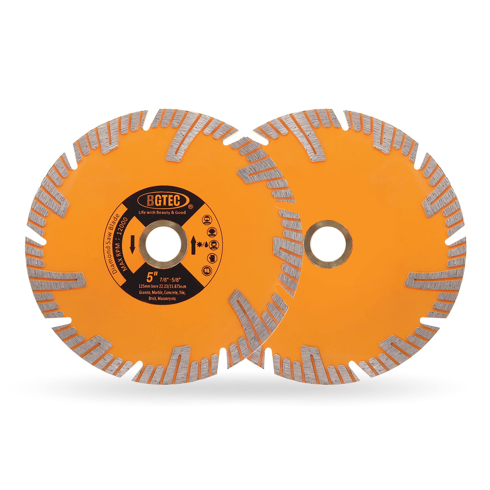 BGTEC Diamond Saw Blade, 5"/125mm Granite Cutting Disc for Circular Saw Cutting Marble, Concrete,Masonry,Ceramic,Porcelain,2pcs
