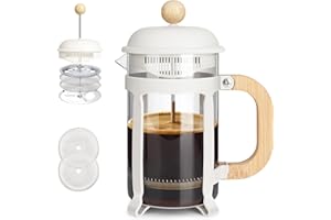 GULEX French Press Coffee Maker Tea Maker (28 oz) 304 Stainless-Steel Glass Coffee Press (White)