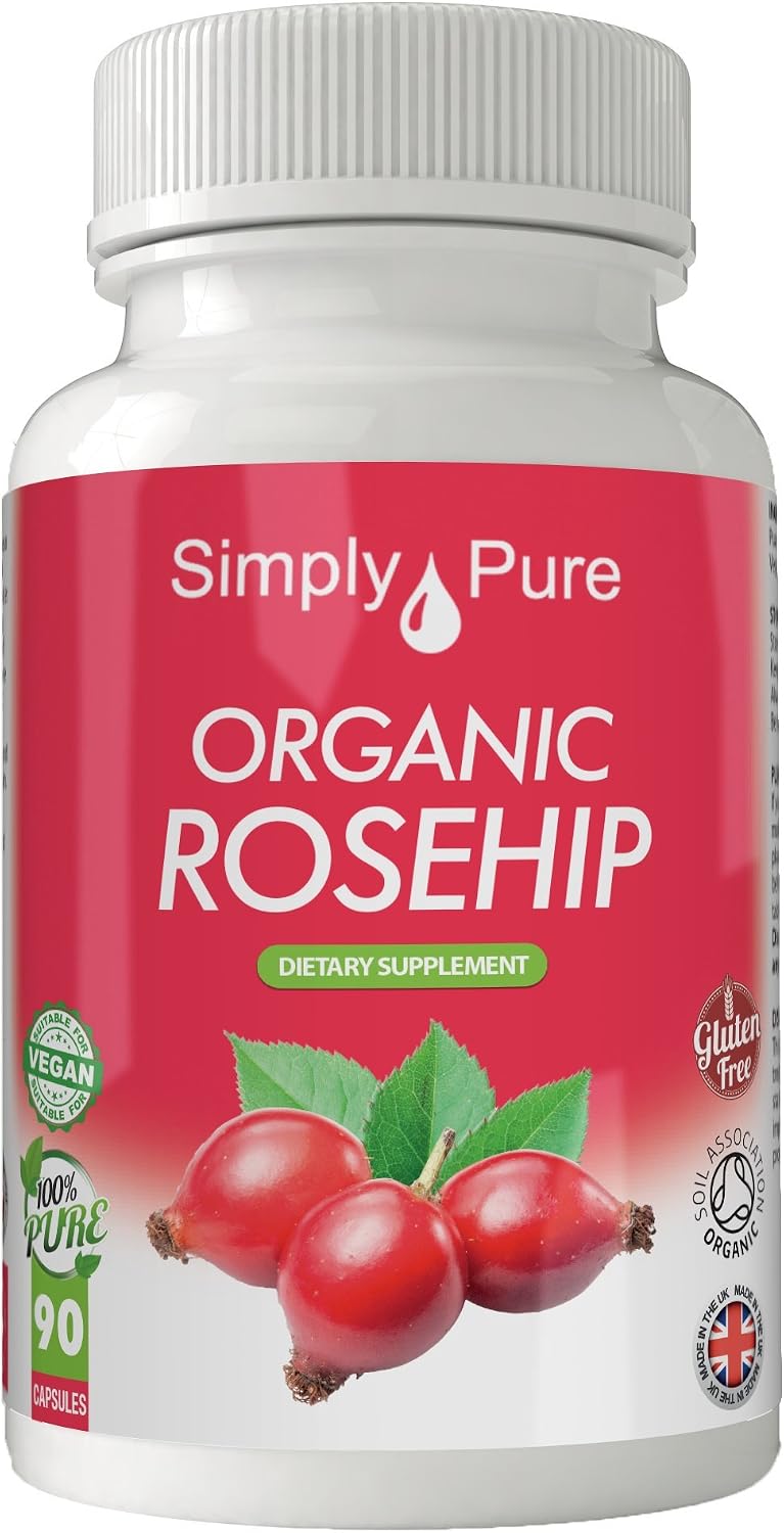 Simply Pure Organic Rosehip Capsules for Healthy Skin Heart & Joints, 90 count (Pack of 1)