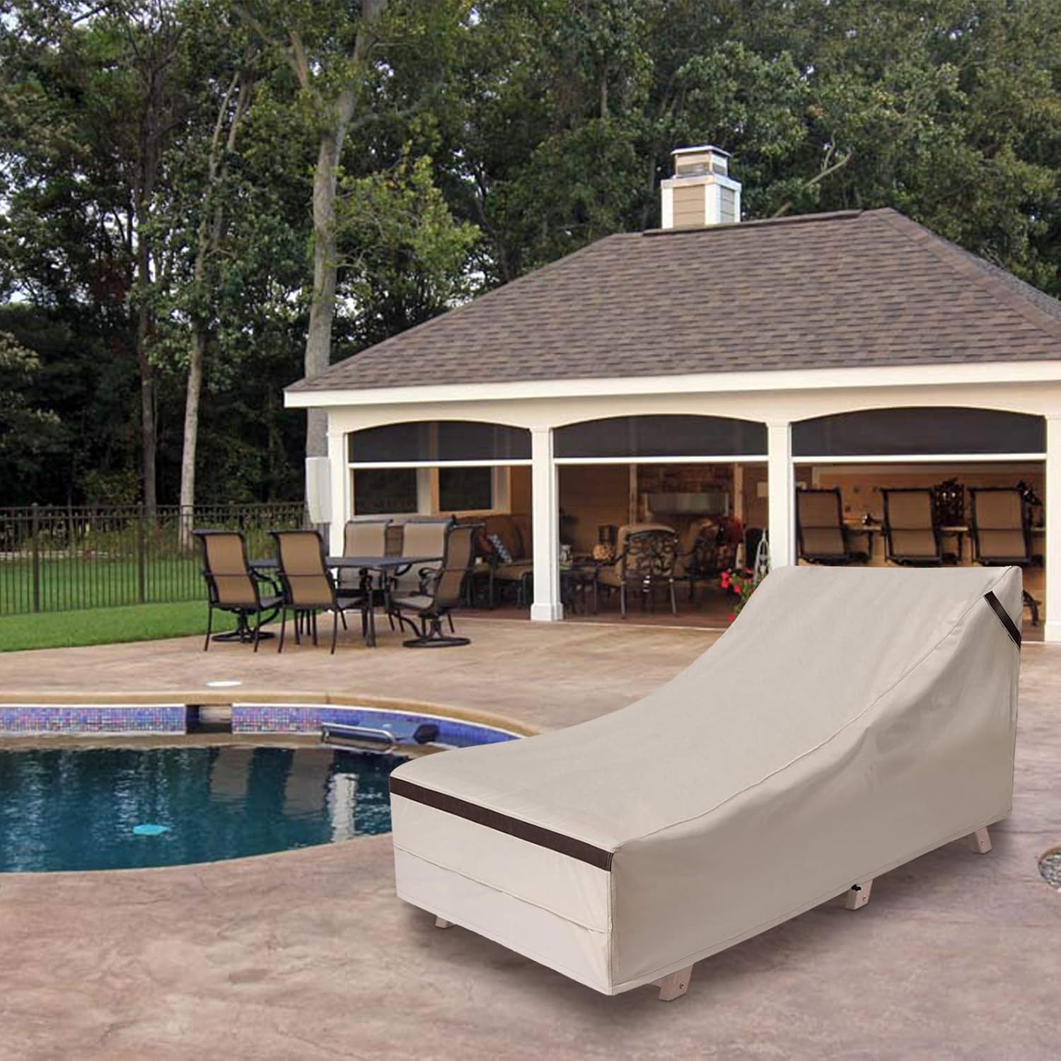 Patio Pool Chair Covers 76''L x 34''W x 32''H Waterproof Lounge Cover Outdoor Durable Chaise Cover with Sealed Seam UV-Resistant Dust Proof : Garden & Outdoor