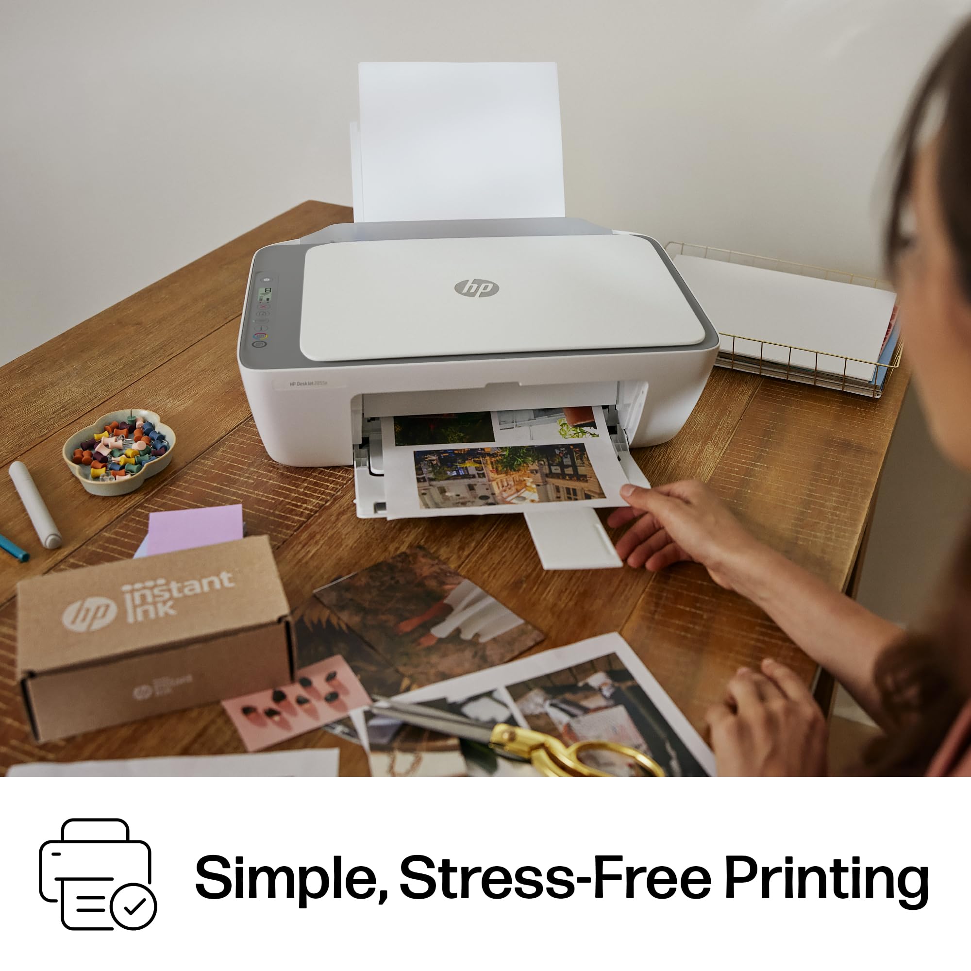 HP DeskJet 2855e Wireless All-in-One Color Inkjet Printer, Scanner, Copier, Best-for-home, 3 month Instant Ink trial included, AI-enabled (588S5A)