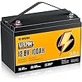 Rvpozwer 12V 100Ah LiFePO4 Battery, Built-in 120A BMS, 15000 Deep Cycles, Group 31, Lightweight Lithium Iron Phosphate Battery for Home Energy, RV, Trolling Motor, Marine, Solar, Off-Grid