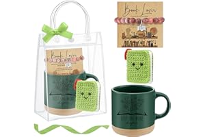 Roshtia 1 Set Christmas Book Lover Gifts Bookworm Coffee Mug Handmade Crocheted Bracelet Card Bag Bookish Club Accessories for Women Coworker Reader Librarian Birthday Literary Lover Gift