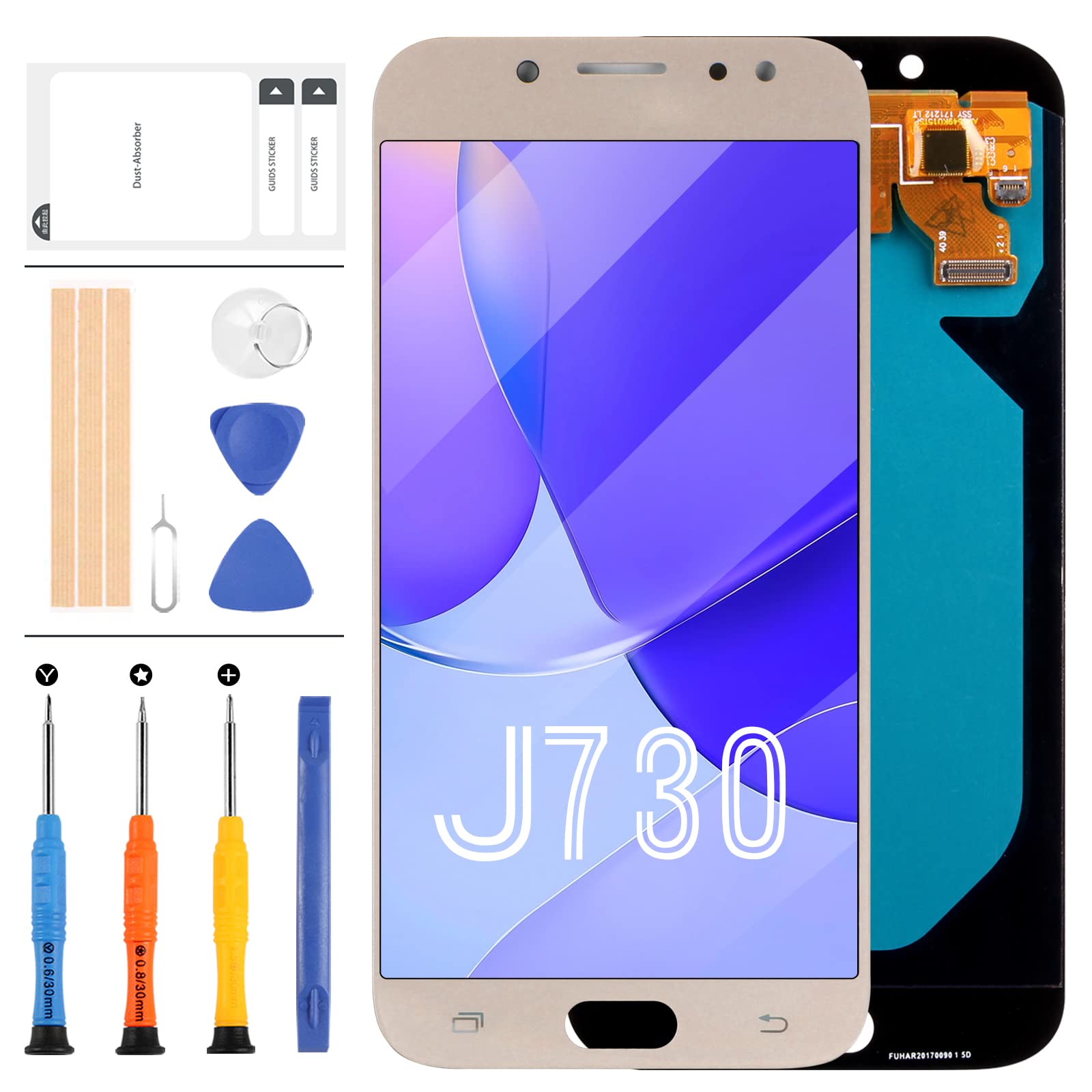 for Samsung Galaxy J7 Pro 2017 SM-J730 Screen Replacement J730F J730G J730GM J730DS J730G/DS OLED LCD Display Touch Screen Digitizer Panel Repair Parts Assembly (Gold)