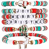 Mikovivi 6pcs Christmas Bracelets, Christmas Jewelry Reindeer Snowman Holiday Bracelets for Stacking Women Holiday Accessory