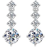 Moissanite Dangle Earrings for Women, 925 Sterling Silver Moissanite Short Long Drop Earrings 1-3CT D-E Color VVS1, Gold Plated Wedding Earrings for Brides Bridesmaid Jewelry Gifts
