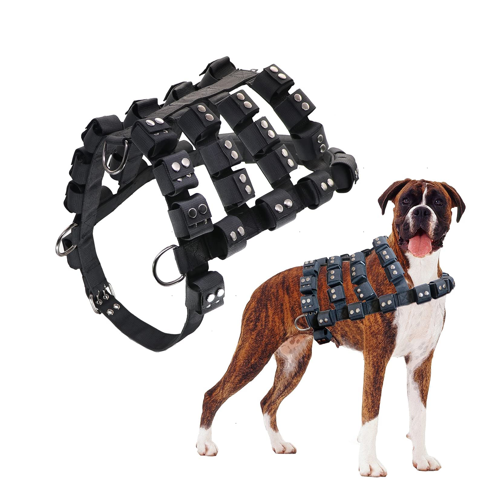 Walktime, Dog Harness for Small Medium Large Dogs No Pull, Dog Weighted Vest, Tactical Dog Harness for Pit Bulls with Pockets (Adjustable Weights) - Weight Loss, Exercise, Walking, Muscle