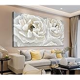 arteWOODS Cream White Flowers Wall Art - Soft Peony Pictures for Wall Decor Elegant Blossom Flower Painting Artwork Botanical Prints for Living Room Home Office Wall Decoration 20" x 40"