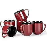 LERATIO 12OZ Ceramic Coffee Mugs Set of 6, Large Porcelain Coffee Cups With Large Handle For Latte,Cappuccino,Milk,Cocoa,|Dishwasher&Microwave Safe Mug Sets,Ideal for Man,Woman,Dad, Mom-Red