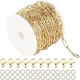 UMAOKANG Gold Chain 16.4 Feet 4mm Oval Paperclip Stainless Steel Chain Link Cable Necklace Chains Bulk with Lobster Clasps and Jump Rings for Women Bracelet DIY Jewelry Making