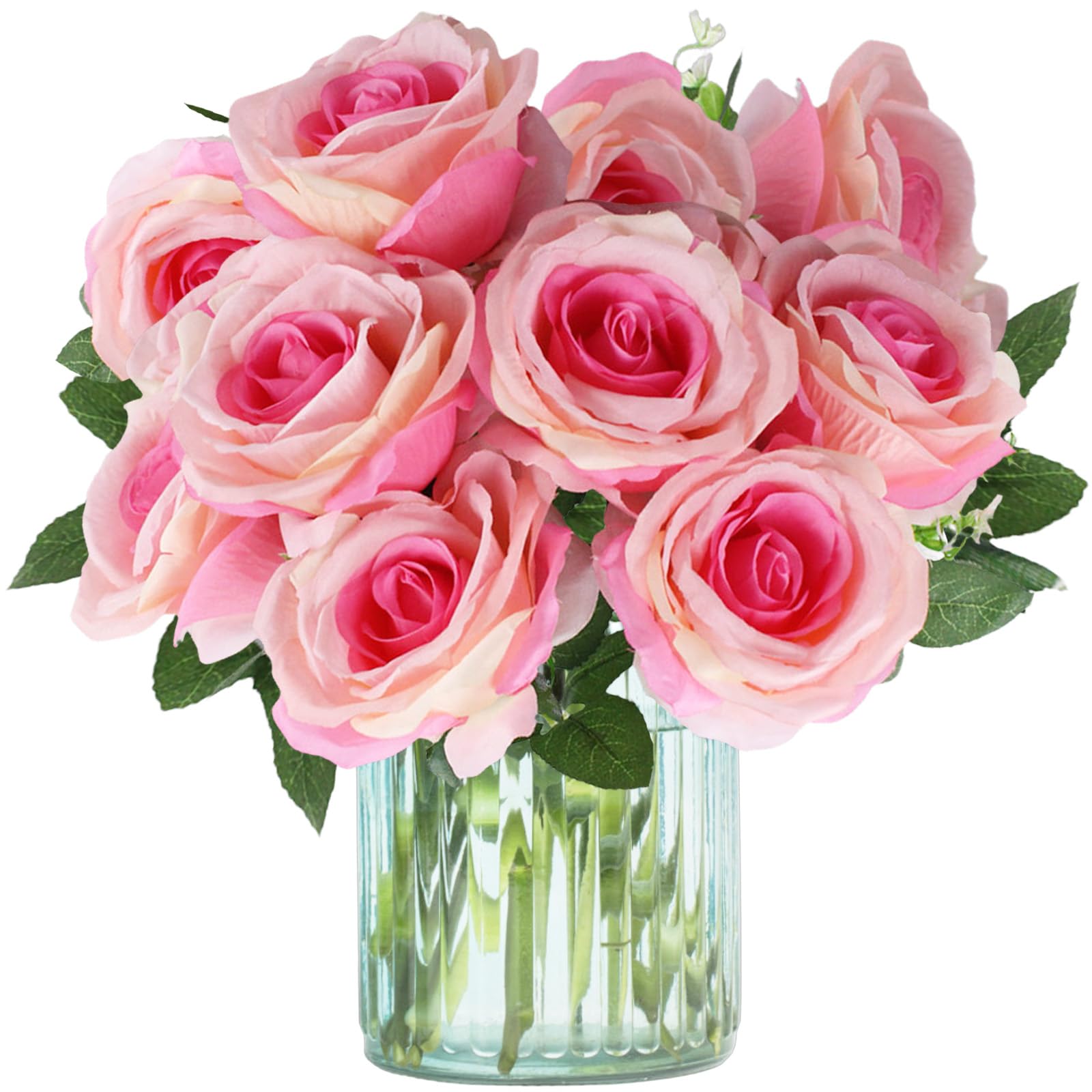 astylishome Artificial Flowers for Outdoor Pink Roses Flower with Stems for DIY Floral Decoration Rose for Bridal Bouquet Wedding Party Garden Table Centerpiece 1214