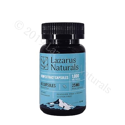 1000mg Lazarus Naturals Hemp Extract Capsules - for Pain Relief and Anti-Anxiety Support - All-Natural Ingredients - Promotes Relaxation &amp; General Good Health (25mg 40ct)