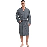 FashGudim Mens Lightweight Waffle Knit Robe Soft Kimono Spa Bathrobes Knee Length Summer Robes