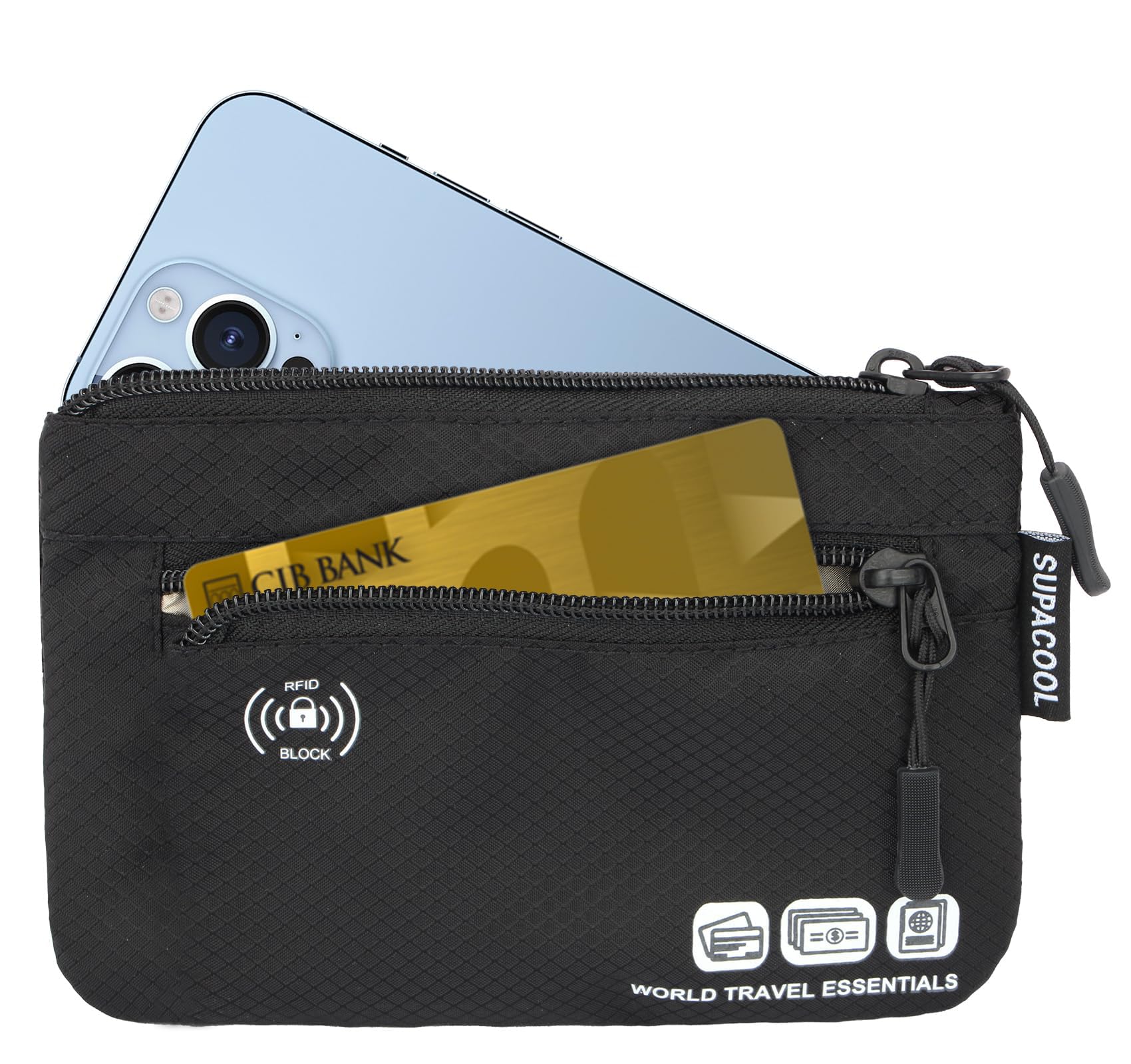 SUPACOOL Passport Holder Bag, Travel Wallet for Men Women Family, Passport Pouch, Card Holder Organizer, RFID Blocking, Two-piece Set(Black)