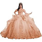 TRHTX Princess Ruffles Quinceanera Dresses with Train Puffy Lace Crystal 15 Dresses for Quinceanera Layered Tulle Ball Gown