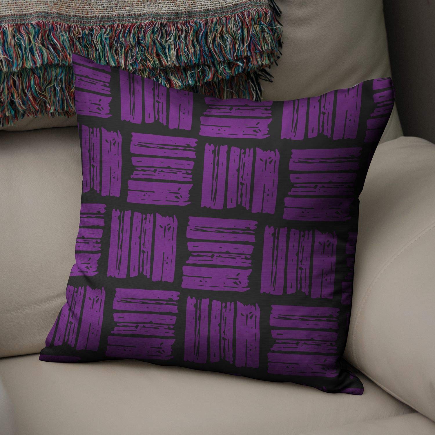 Bonamaison Decorative Cushion Cover Purple & Black, Throw Pillow Covers, Home Decorative Pillowcases for Livingroom, Sofa, Bedroom, Size: 50x50 Cm - Designed and Manufactured in Turkey