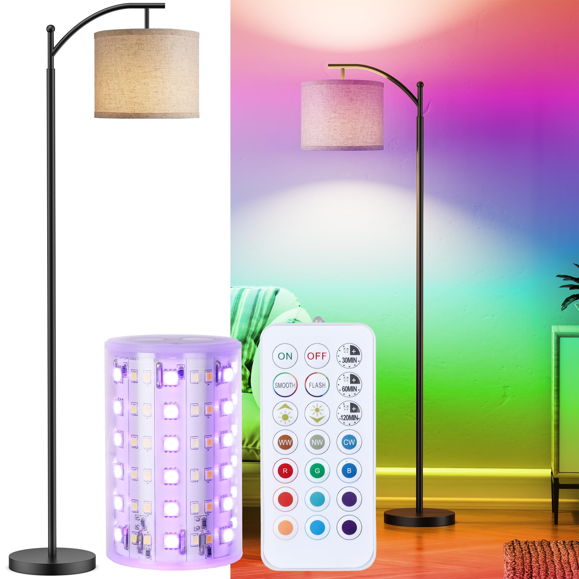 Battery Operated Floor Lamp, RGB Dimmable Cordless Standing Lamp with Remote Control for Living Room, Tall Floor Lamp for Bedroom Image Battery Operated Floor Lamp, RGB Dimmable Cordless Standing Lamp with Remote Control for Living Room, Tall Floor Lamp for Bedroom Image