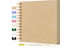 EJBLFE DIY Scrapbook Album, Hardcover Kraft 7x7 inch 40 Pages Scrap Book Photo Album with Metallic Pen for Family Memory Book, Wedding Anniversary, Tickets Etc